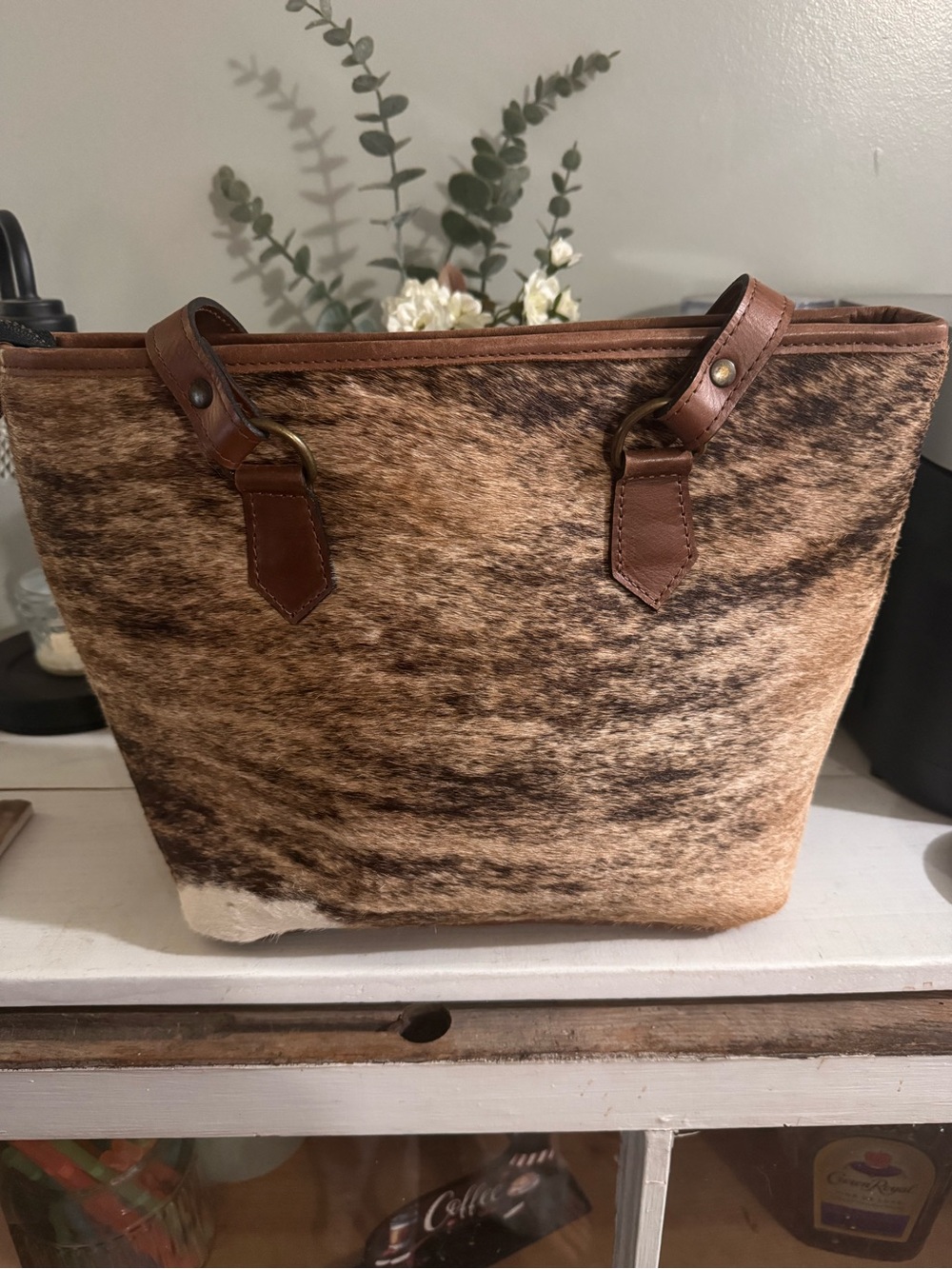 Live Hooked, real cowhide tote.